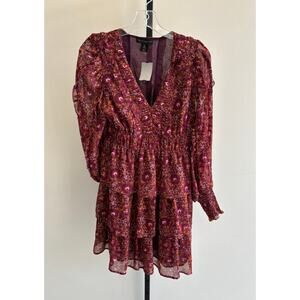 House Of Harlow 1960 Women's Burgundy Flower Printed Dress Size 2 #53225